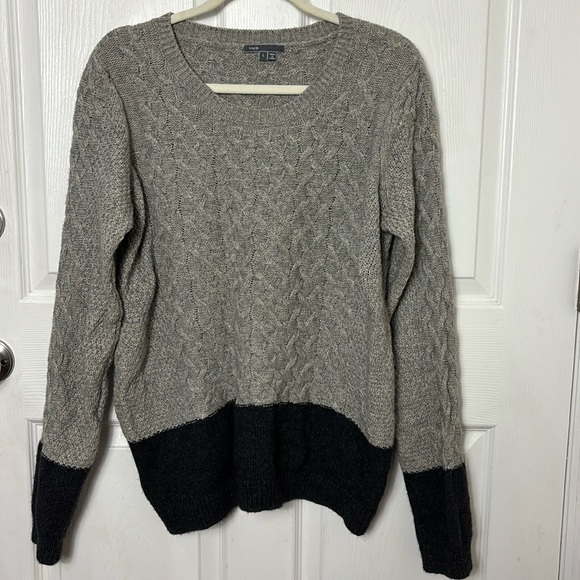 Vince Grey Colorblock Cable Knit Crewneck Sweater size LARGE Yak & Wool blend - Picture 1 of 9